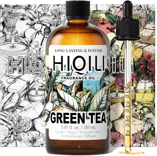 HIQILI Green Tea Fragrance Oil for Candle & Soap Making, Refreshing Scents, for Home Diffusers, Laundry Dryer Balls - 5.07 Fl Oz