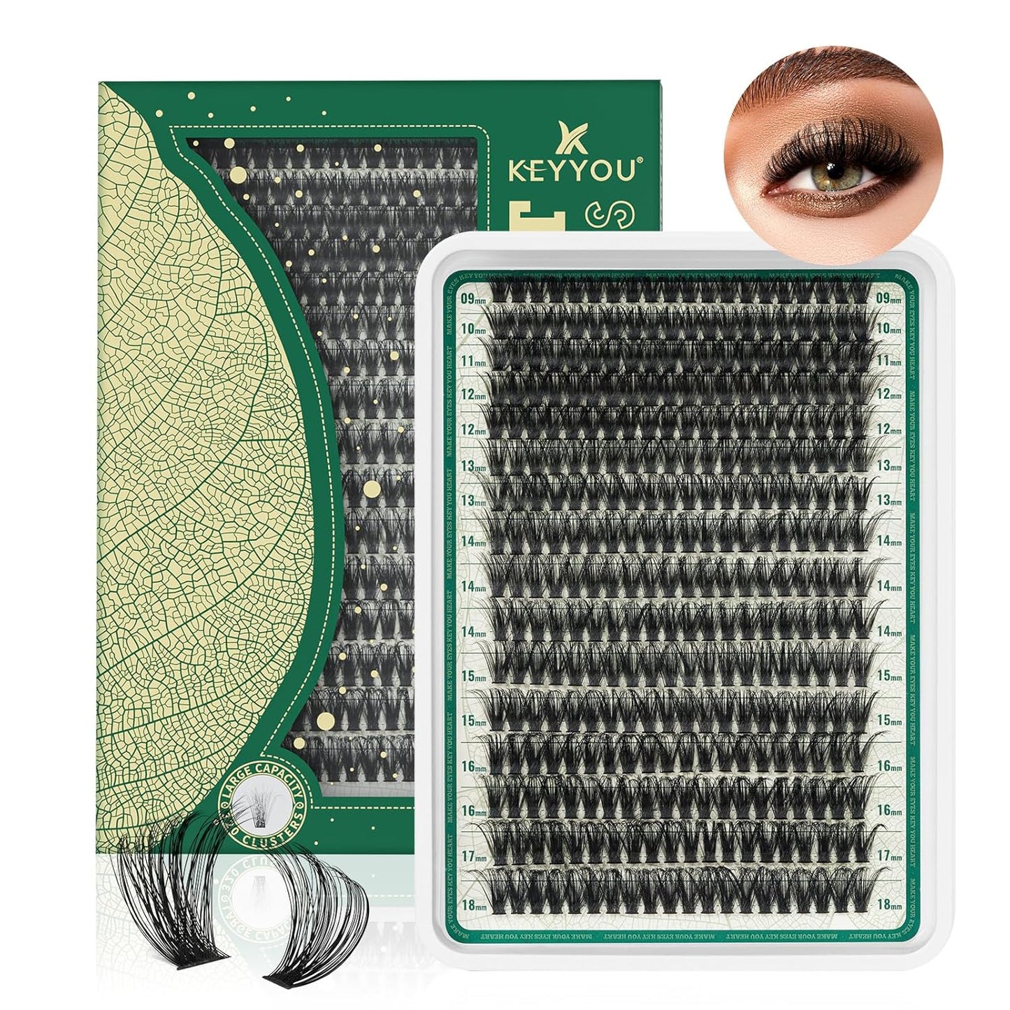 Lash Clusters 280Pcs Eyelash Clusters KEYYOU 80D C Curl 9-18MIX Clusters Lashes Thick Super Soft Wispy DIY Eyelash Extension at Home(80D-C,9-18MIX)