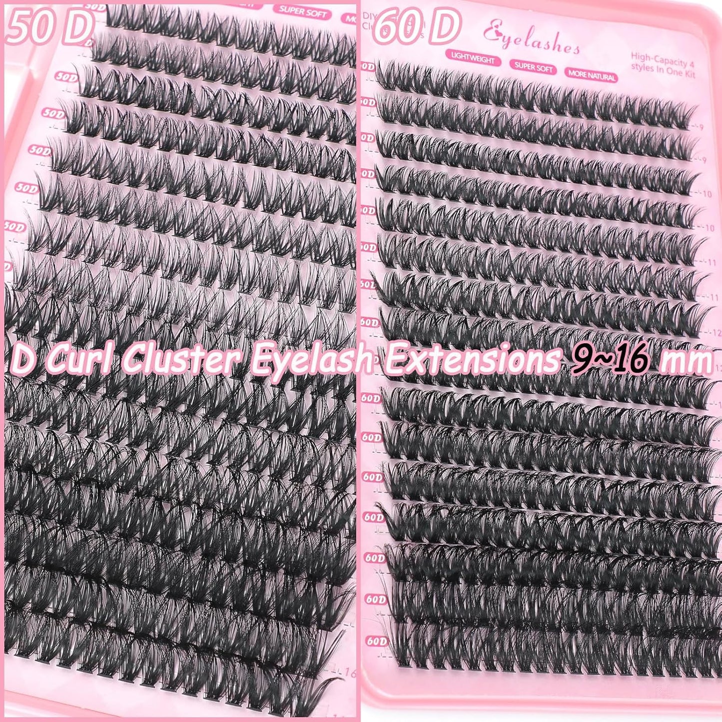 640 Pcs D Lash Clusters, Eyelash Clusters Individual Lash Extension Curl Fluffy Wispy False Eyelashes Extensions (Lash Clusters, 50D+60D 9-16mm)