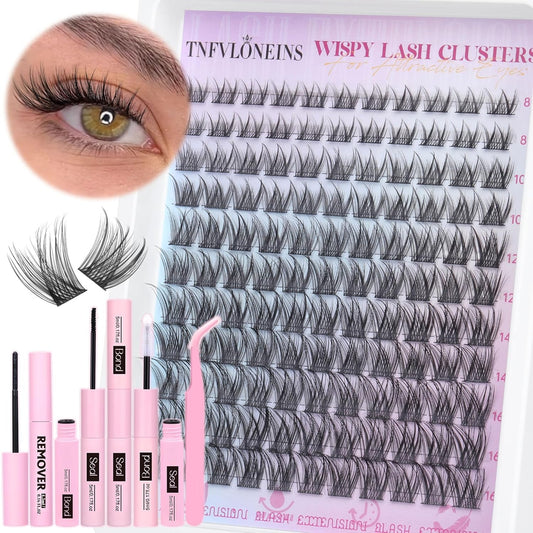 Natural Lash Clusters Kit Natural Eyelash Clusters C Curl Lash Extension Kit 8-16mm Eyelash Extension Kit DIY Individual Lashes Cluster Eyelash Extensions with Lash Remover by TNFVLONEINS