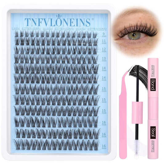 Wispy Lash Clusters Kit Natural Eyelash Extension Kit C Curl Lash Extension Kit Waterproof Individual Lashes Clusters DIY Cluster Eyelash Extensions Soft Eyelash Clusters Kit,Bond and Seal TNFVLONEINS