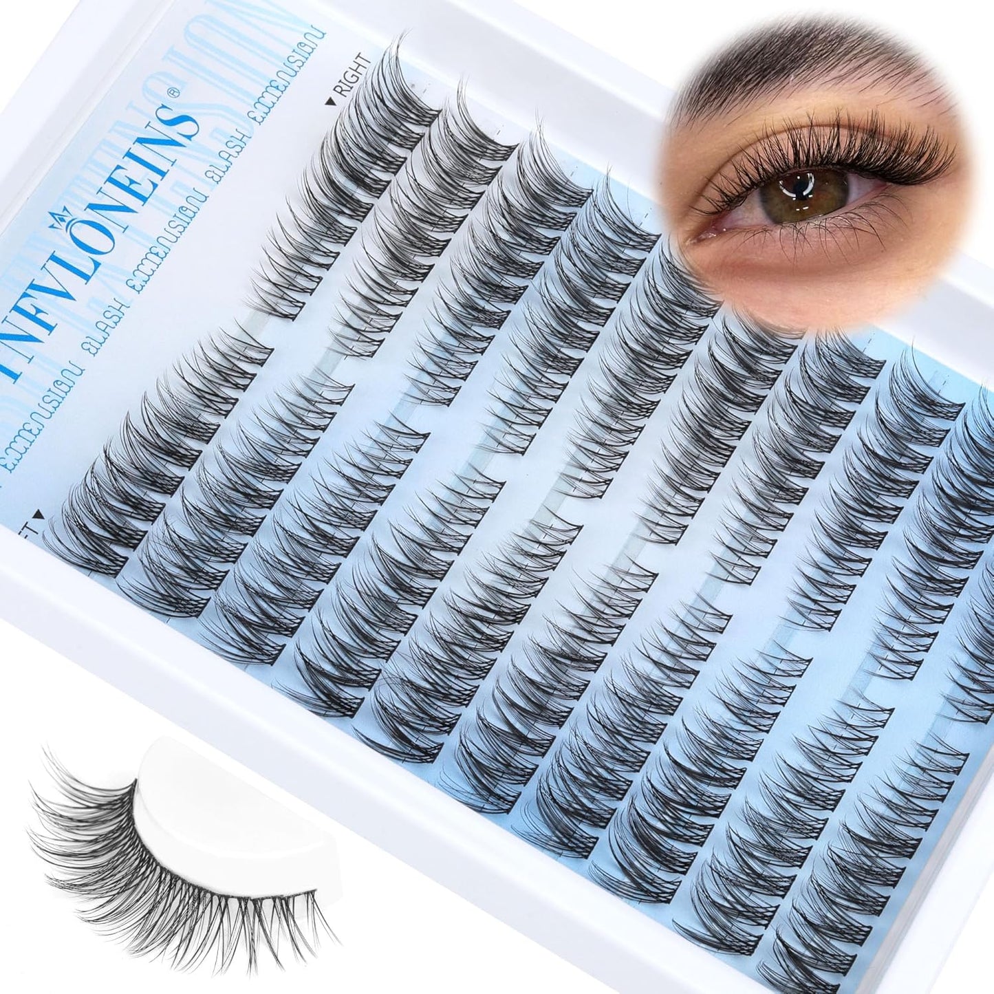 TNFVLONEINS Wispy Lash Extension Kit Left&Right Eyelash Extension Kit Natural Lash Clusters Kit 180Pcs Cluster Eyelash Extensions Kit C Curl Individual Lashes with Bond and Seal and Tweezers