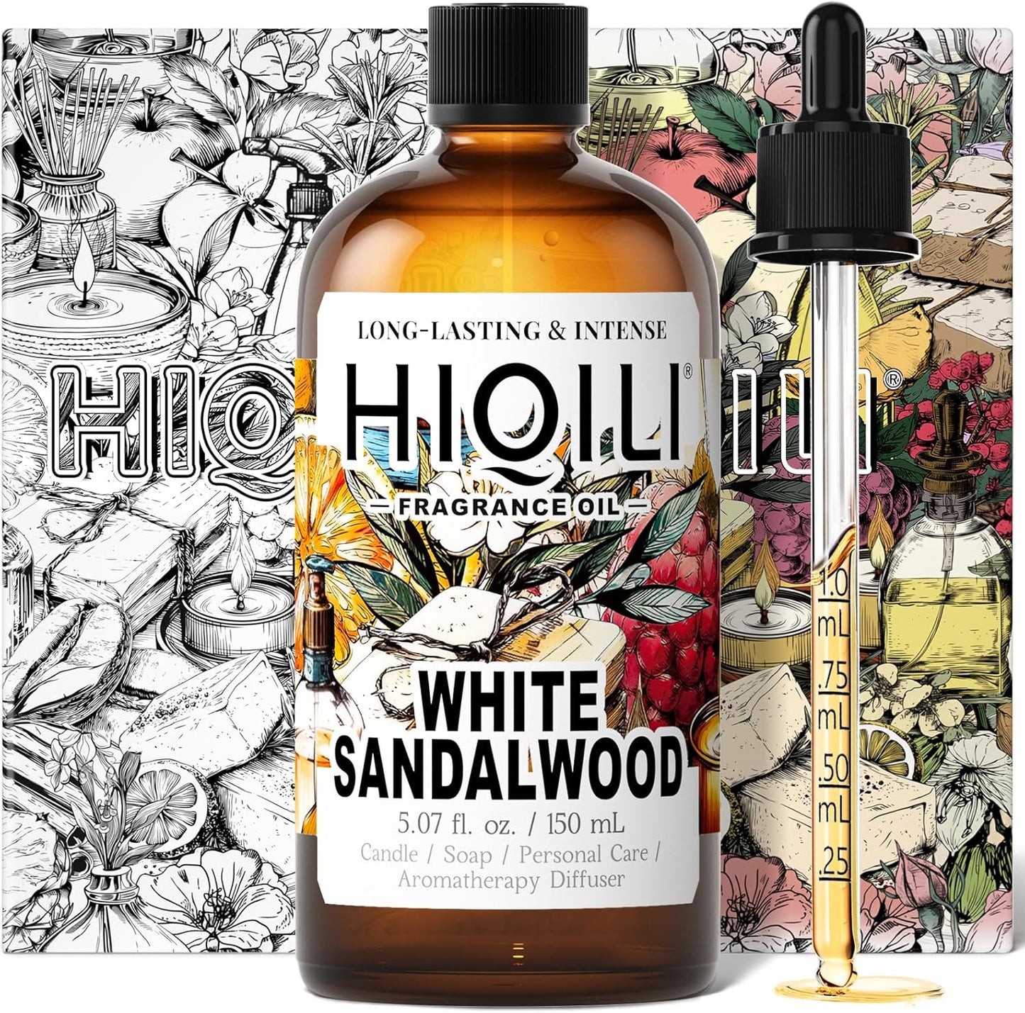HIQILI White Sandalwood Fragrance Oil for Making Candle, Scented Home Decor, Room Spray, Skin & Body, Essential Oil Diffuser - 5.07 Fl Oz