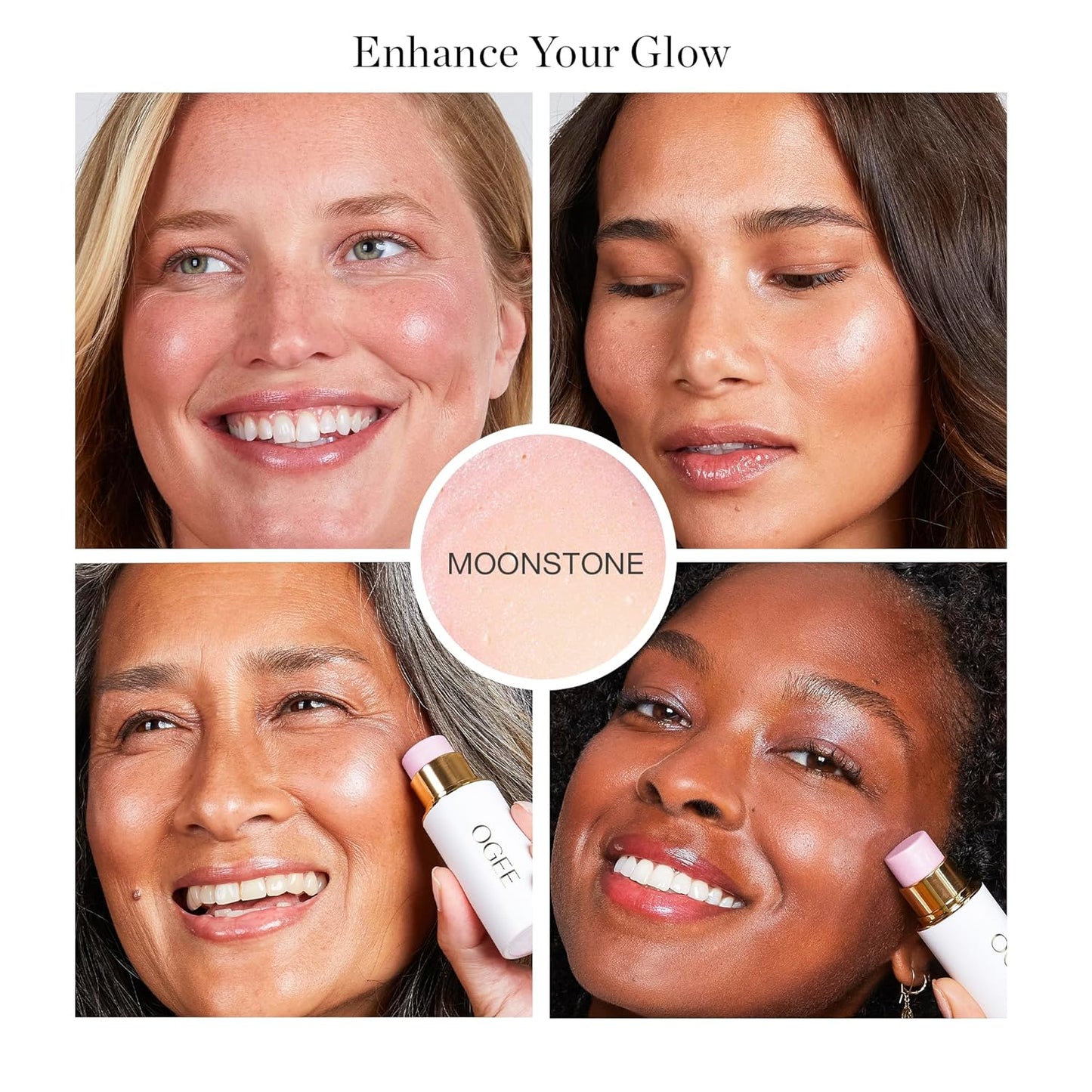 Ogee Sculpted Face Stick (MOONSTONE - ULTRAVIOLET SHEEN) Certified Organic Highlighter Makeup - Multi-Use Glow Highlighter Stick